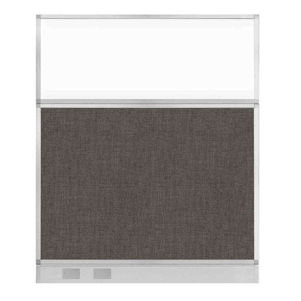 Hush Panel Cubicle Partition 5' x 6' W/ Window Mocha Fabric Clear Window W/ Cable Channel